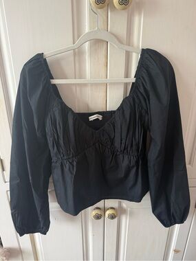 Abercrombie & Fitch Black Square Neck Puff Sleeve Blouse